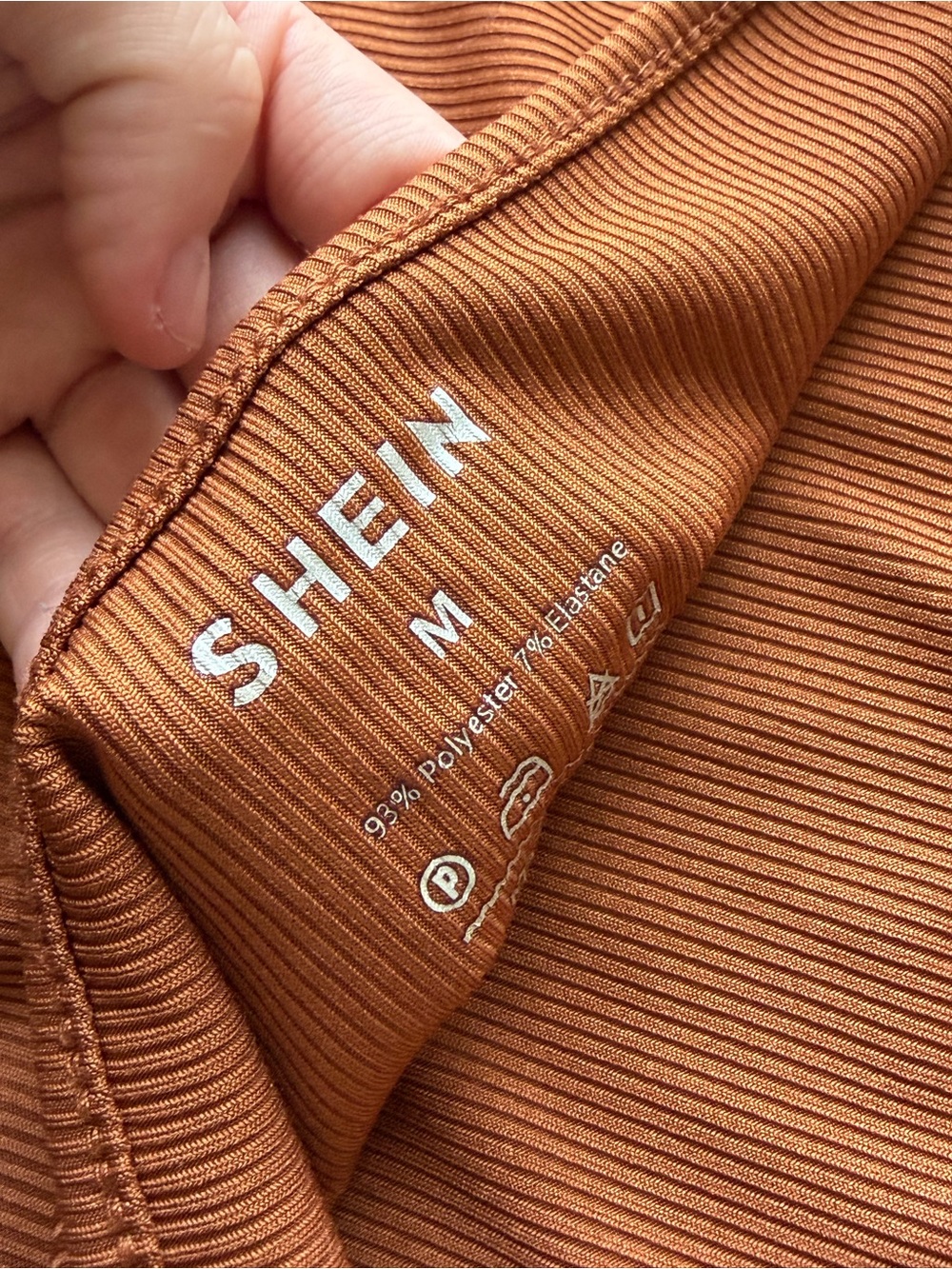 SHEIN Ribbed Deep V Halter Crop Top - Rust - Picture 6 of 6